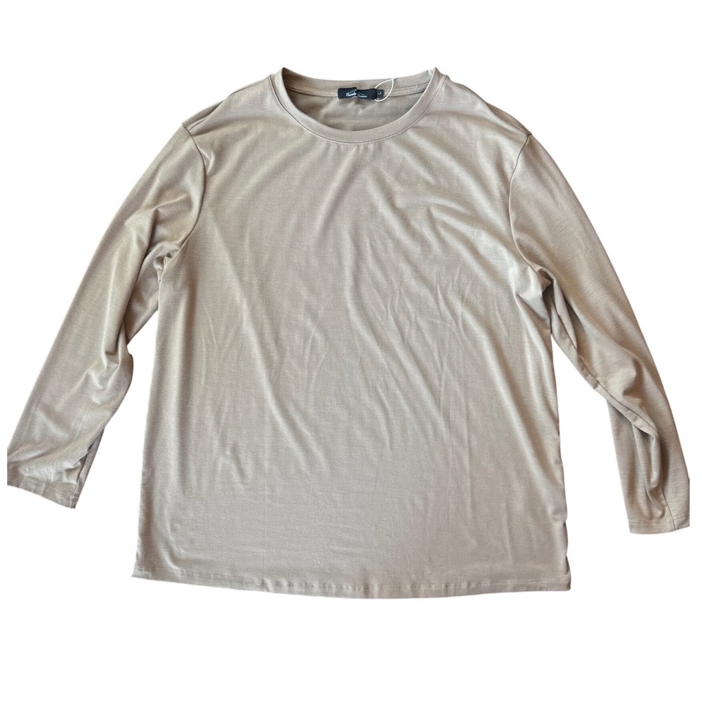 Trendy Queen Long Sleeve T-Shirt Women Large Beige Crew Neck Basic Casual NWOT